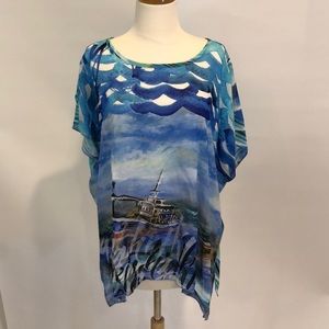 CTC Flowy Flattering Ocean themed Blue Blouse-one size